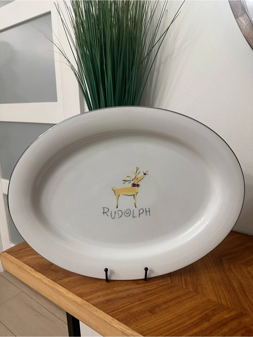 Vintage Pottery Barn Rudolph Reindeer Oval Serving Platter Dish 16”x12.5” EUC